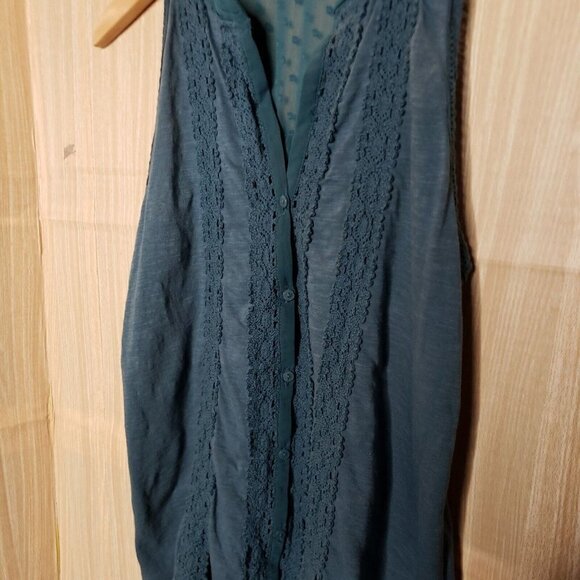 Meadow Rue Womens Green Sleeveless Knit Top Sheer Swiss Dot Detail XS - Picture 4 of 7